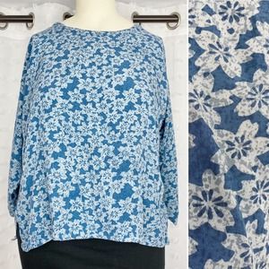 Endless Knot blue floral batik rayon top L/XL